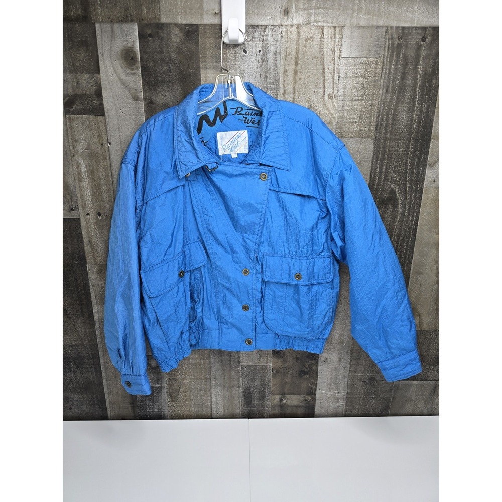 Vintage Rainbow west blue puff retro 80's zip / button down coat sz L